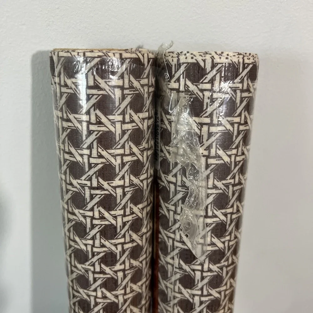 Vintage 1978 MCM MOD Brown Bamboo Rattan RUBBERMAID Shelf Liner Set of 2 Rolls